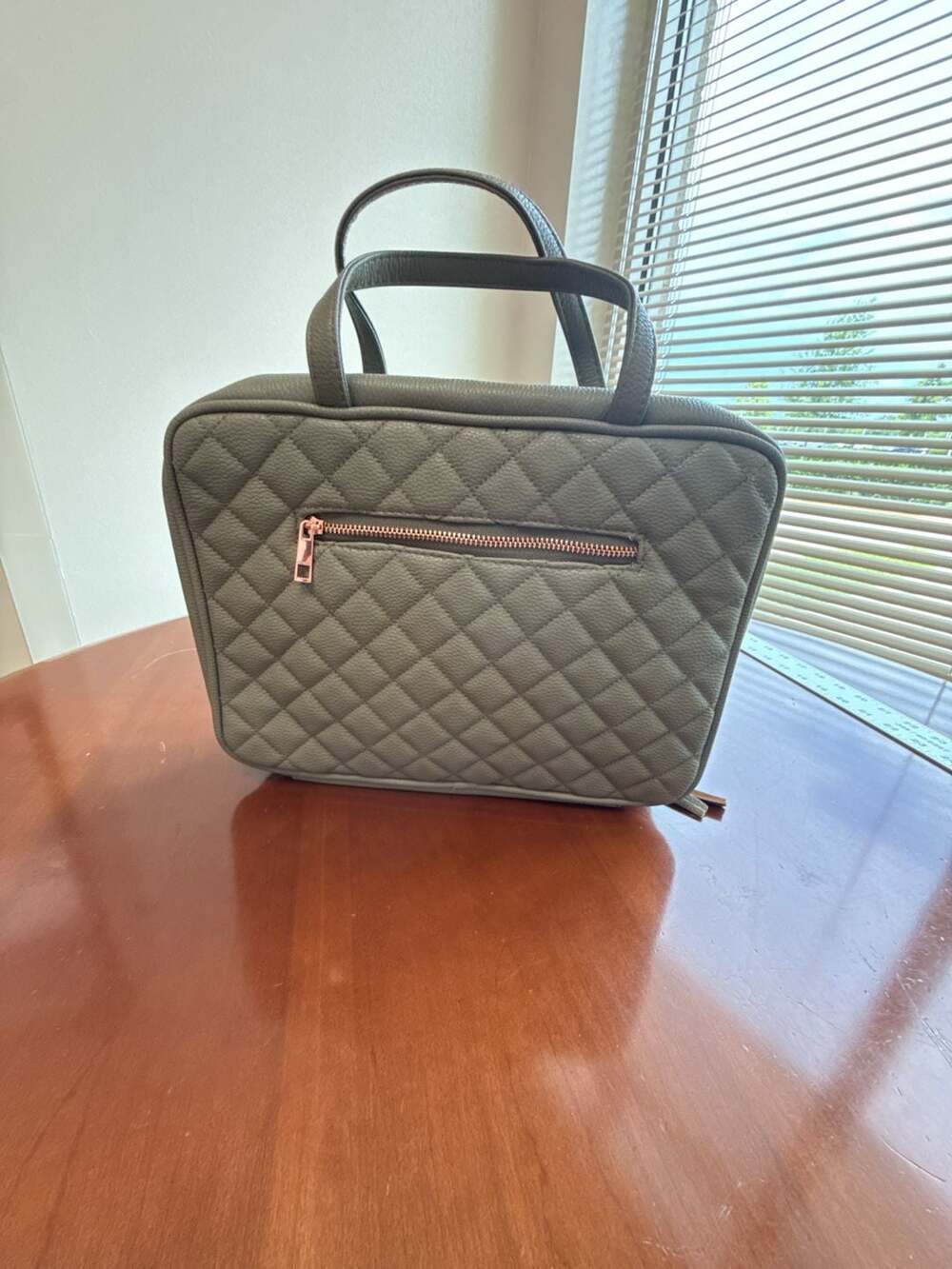 Ms. Lovely Quilted Vegan Leather Toiletry Travel Bag in Olive Green